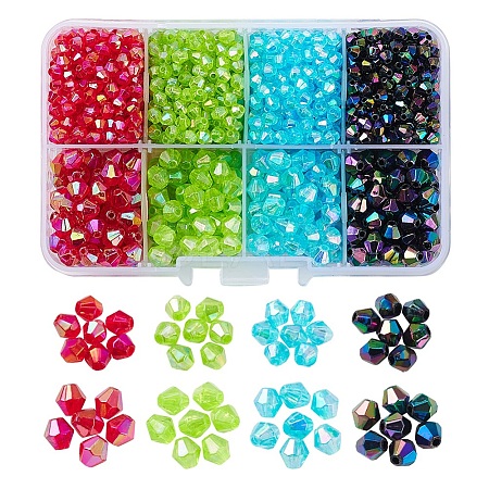 8 Style Bicone AB Color Plated Eco-Friendly Transparent Acrylic Beads TACR-YW0001-37B-1