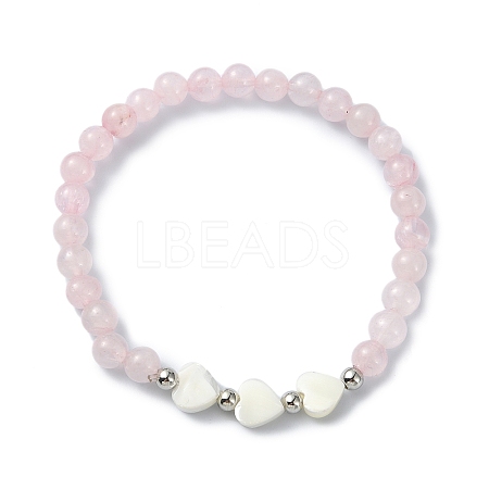 Natural Rose Quartz Round Beaded Bracelets BJEW-JB09878-02-1