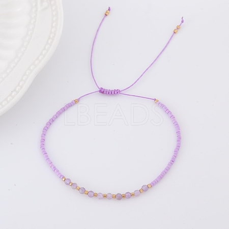 2mm Faceted Natural Amethyst Beaded Braided Adjustable Bracelets for Women PF2854-4-1