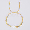 Brass Round Bead Braided Bead Bracelets VB3830-11-1