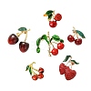 6Pcs 6 Styles 3D Resin Cherry Brooch Pin with Rhinestone JEWB-CJ0001-32-9