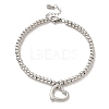 Tarnish Resistant 304 Stainless Steel Heart Charm Bracelet with 201 Stainless Steel Round Beads for Women BJEW-B057-12P-1