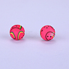 Printed Round with Watermelon Pattern Silicone Focal Beads SI-JX0056A-198-1