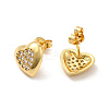 Rack Plating Brass Micro Pave Clear Cubic Zirconia Heart Stud Earrings EJEW-F301-20-3