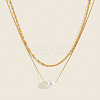 304 Stainless Steel Double Layer Necklaces with White Round Faux Pearl Pendants for Women KQ2558-1