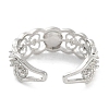 Rack Plating Heart Brass Micro Pave Cubic Zirconia Open Cuff Ring Settings X-KK-Z071-26P-3