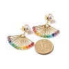 Fan Shape Glass Beads Dangle Stud Earrings for Girl Women X1-EJEW-TA00012-3
