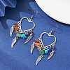 Alloy Heart & Feathter Woven Net Chandelier Earrings EJEW-JE05423-2