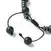 Black Glass & Non-magnetic Synthetic Hematite Round Braided Bead Bracelet BJEW-TA00440-4