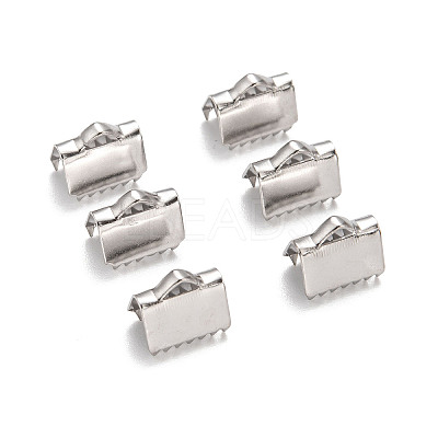 Tarnish Resistant Stainless Steel Ribbon Crimp Ends LS-STAS-Q187-02-1