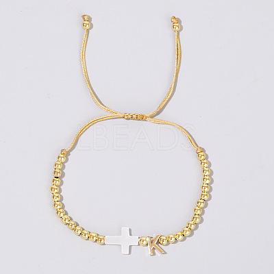 Brass Round Bead Braided Bead Bracelets VB3830-11-1