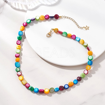 Dyed Natural Shell Colorful Nuggets Beaded Necklaces for Women NJEW-JN06002-1
