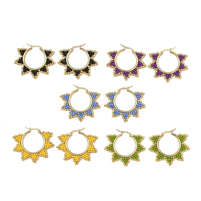 Glass Beaded Hoop Earrings EJEW-MZ00750-1