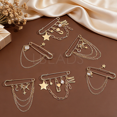 6Pcs 3 Stylesc Alloy Safety Pins JEWB-HY0001-66A-1