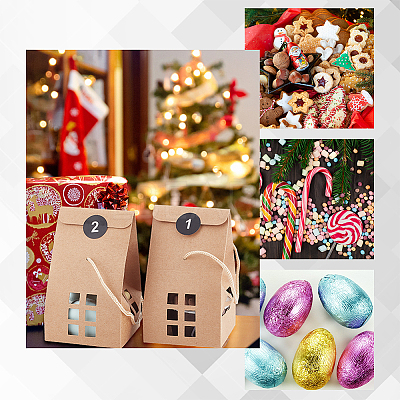 25 Sets Rectangle Foldable Creative Christmas Paper Gift Box with Window and 1 Polka Dot Paper Number Labels Sticker CON-PH0002-85A-1