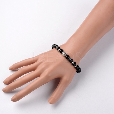 Buddha Head Gemstone Beaded Stretch Bracelets X-BJEW-JB01864-06-1