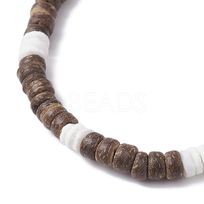 2Pcs 2 Styles Natural Coconut & White Shell Flat Round Beads Stretch Bracelets for Men Women BJEW-JB12460-1