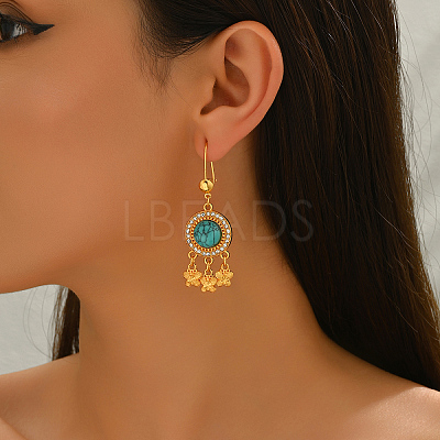 Bohemian Vintage Alloy Synthetic Turquoise Hoop Earrings CX1929-1