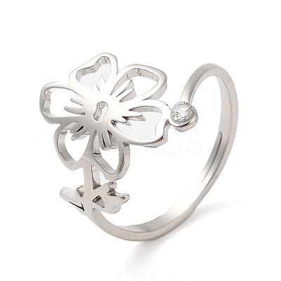 304 Stainless Steel with  Cubic Zirconia Adjustable Rings RJEW-K245-48K-P-1