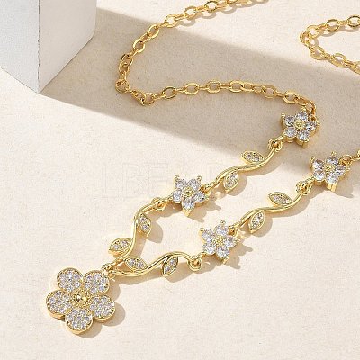 Brass Pave Cubic Zirconia Flower Pendant Necklaces NJEW-C121-04B-G-1