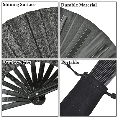 1Pc Bamboo with Oxford Fabric Glitter Powder Folding Fans AJEW-SP0003-77B-1