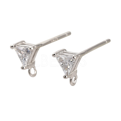 Rhodium Plated 925 Sterling Silver Ear Stud Findings STER-F058-01P-01-1