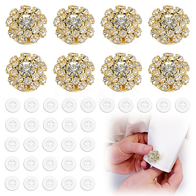 8Pcs Brass Rhinestone Cufflinks KK-ME0003-84G-1