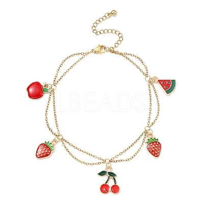 Alloy Enamel Fruit Charm Anklet AJEW-AN00560-02-1