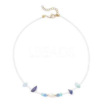 4Pcs 4 Styles Faceted Round and Chip Mixed Gemstone & Natural Cultured Freshwater Pearl & Glass Seed Baeded Necklaces for Women NJEW-JN05602-1