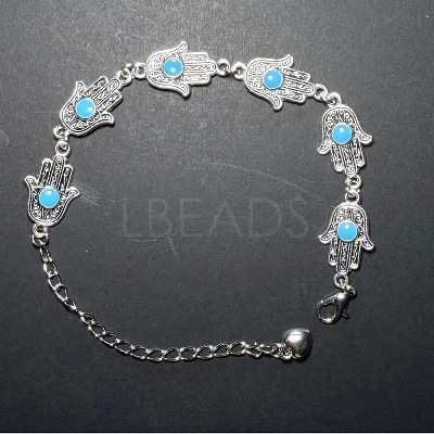 Vintage European Alloy Enamel Hamsa Hand Link Chain Bracelets for Women YP1014-3-1