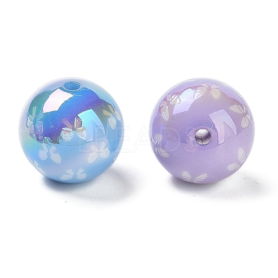 Printed & UV Plating Rainbow Iridescent Acrylic Beads X-OACR-O008-01-1