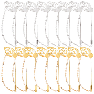40Pcs 2 Styles Leaf Stainless Steel Round Tray Stick Lapel Pins JEWB-SC0001-75A-1