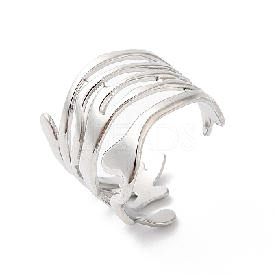 Non-Tarnish 304 Stainless Steel Twist Wave Open Cuff Ring for Women RJEW-K245-30P-1