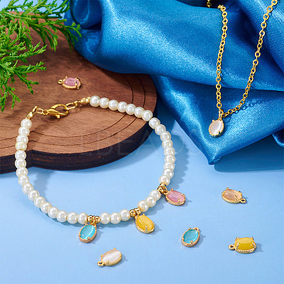 5Pcs 5 Colors Oval Brass Charms KK-TADJ0001-14-1
