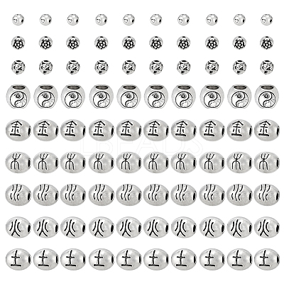 90Pcs 9 Styles Tibetan Style Alloy Beads FIND-PH0061-73-1
