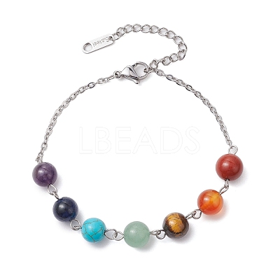 Natural & Synthetic Mixed Gemstone Round Beaded Bracelets BJEW-JB11058-02-1