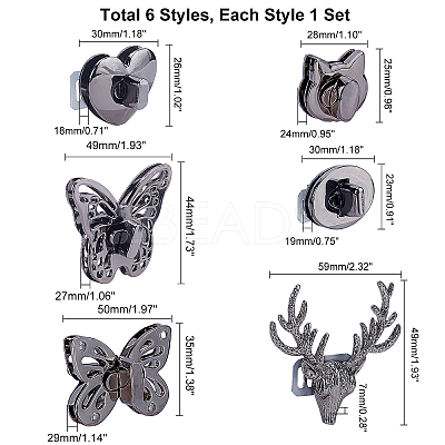 6 Sets 6 Styles Zinc Alloy Bag Twist Lock Accessories FIND-PH0002-24B-1