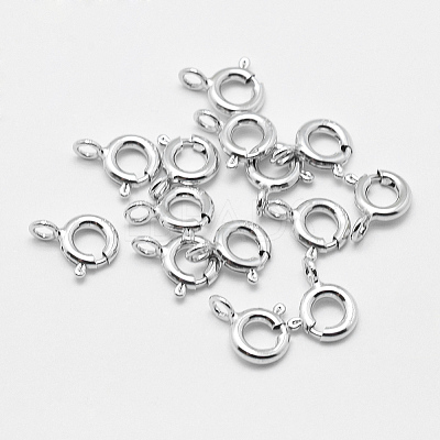Anti-Tarnish Rhodium Plated 925 Sterling Silver Spring Ring Clasps STER-K167-076B-P-1