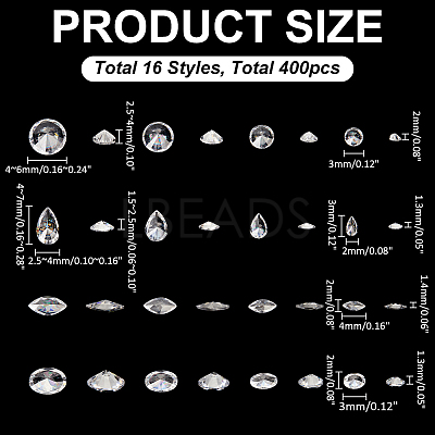 16 Styles Cubic Zirconia Cabochons ZIRC-ME0001-05-1