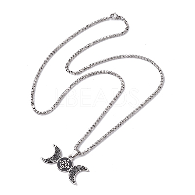 Triple Moon Goddess 201 Stainless Steel Pendant Necklaces NJEW-K253-27P-1