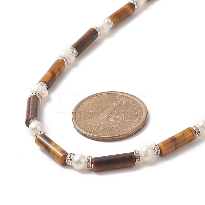 Natural Tiger Eye & Pearl & Crystal Rhinestone Beaded Necklace for Women NJEW-JN04209-03-1