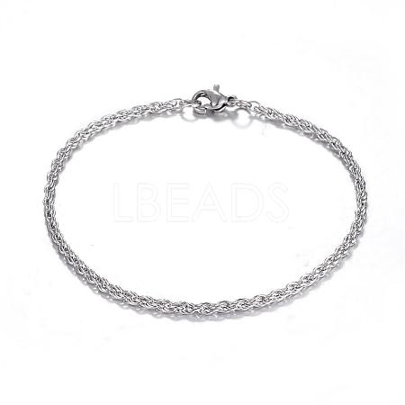 304 Stainless Steel Rope Chain Bracelets BJEW-K002-08-1