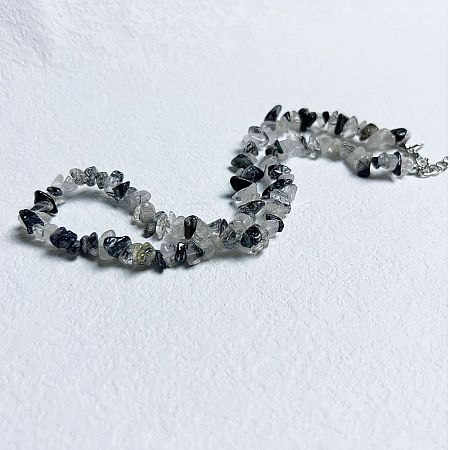 Natural Tourmalinated Quartz Chip Beaded Necklaces for Women IW6789-43-1