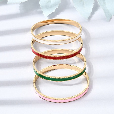 304 Stainless Steel Enamel Hinged Cuff Bangles for Women SA-CBAC920-07G-1