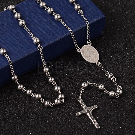 Non-Tarnish Crucifix Cross Stainless Steel Rosary Bead Necklaces X-NJEW-O096-27-1