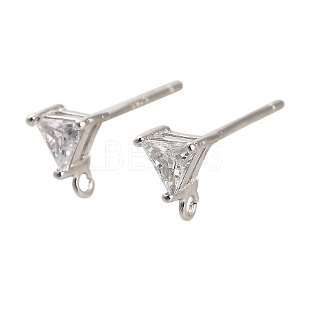 Rhodium Plated 925 Sterling Silver Ear Stud Findings STER-F058-01P-01-1