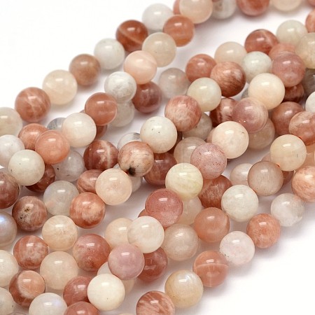 Round Natural Moonstone and Sunstone Beads Strands G-F222-03-8mm-1