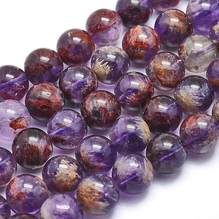 Natural Purple Lodolite Quartz/Purple Phantom Quartz Beads Strands G-J373-05A-12mm-1