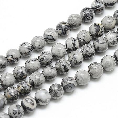 Natural Map Stone/Picasso Stone/Picasso Jasper Beads Strands G-T053-10mm-04-1