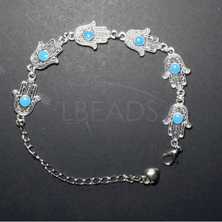 Vintage European Alloy Enamel Hamsa Hand Link Chain Bracelets for Women YP1014-3-1
